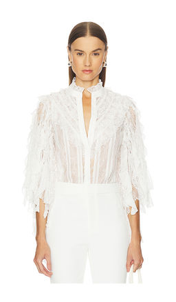 Alice + Olivia - Rheba Lace Ruffle Sleeve Top