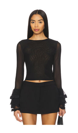 Alice + Olivia - Delaina Long Sleeve Crop Top With Ruffle Cuff