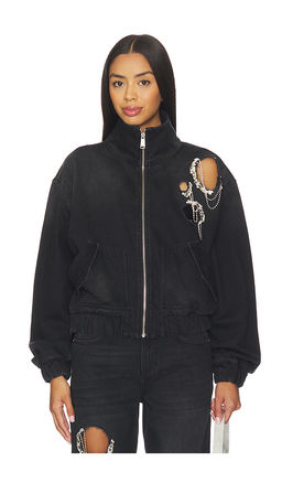 AREA - Crystal Chain Cutout Bomber Jacket