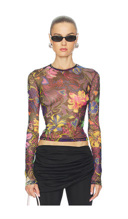 AREA - Hotfix Printed Tulle Long Sleeve Top