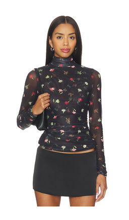 Cinq a Sept - Tumbling Carnations Shirred Mesh Top