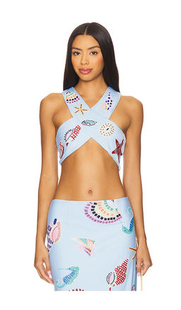 Oceanus - KShell Hand Beaded Crop Top