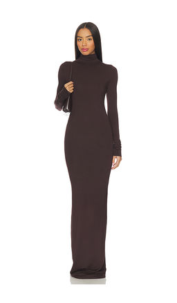 Eterne - Long Sleeve Turtleneck Soft Jersey Maxi Dress