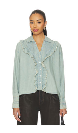 Free People - x We The Free Tattered And Ruffled Top In Vintage Tint Wash