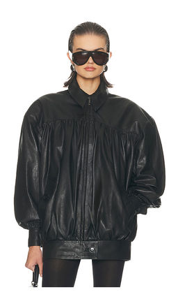 Helsa - The Shirred Oversized Leather Jacket