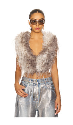Jaded London - Faux Feather Backless Crop Top