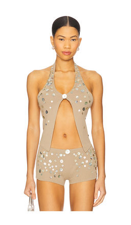 Jaded London - Button Knit Halter Top in Brown