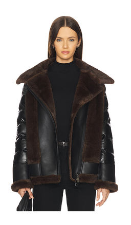 jocelyn - Faux Mink & Leather Moto Jacket
