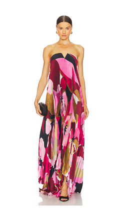 L'IDEE - x REVOLVE Black Tie Gown in Capri Print Pink
