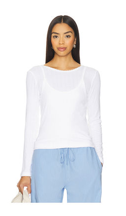 LESET - Pointelle Layered Long Sleeve Top