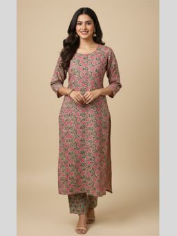 Meeta's - Nirma Hand Block Printed Cotton Kurta- Olive Green