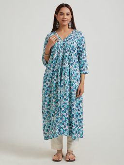 Meeta's - Kalamkari Cotton Kurta- Blue Floral