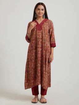 Meeta's - Kalamkari Cotton Kurta- Brown Floral