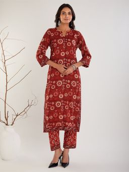 Meeta's - Maroon Ajrakh Hand Block Printed Cotton Kurta