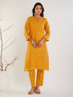 Meeta's - Mustard Hand Block Printed Chanderi Silk Kurta