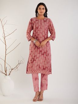 Meeta's - Hand Block Printed Chanderi Silk Kurta- Blush Pink