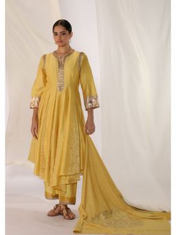 Myoho - Godet Yellow Kurta Pant with Dupatta