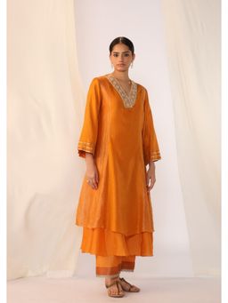 Myoho - Orange Double Layer Embroidered Kurta with Pant
