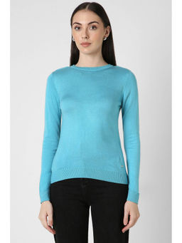 Van Heusen - Women Blue Solid Round Neck Sweater