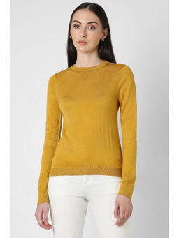 Van Heusen - Women Yellow Solid Round Neck Sweater