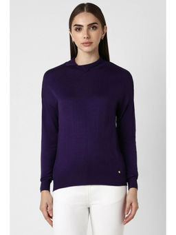 Van Heusen - Women Purple Solid Stylized Neck Sweater