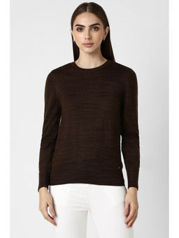 Van Heusen - Women Brown Textured Round Neck Sweater