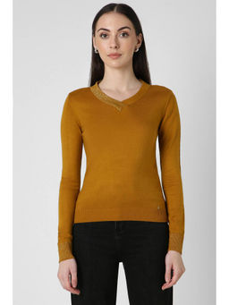 Van Heusen - Women Yellow Textured V Neck Sweater
