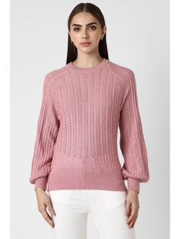 Van Heusen - Women Pink Solid Round Neck Sweater
