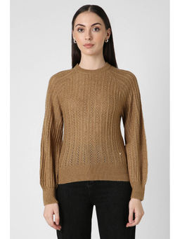 Van Heusen - Women Brown Patterned Round Neck Sweater