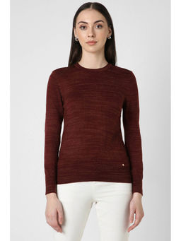 Van Heusen - Women Maroon Print Round Neck Sweater