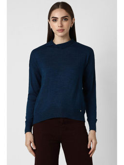 Van Heusen - Women Navy Solid Stylized Neck Sweater