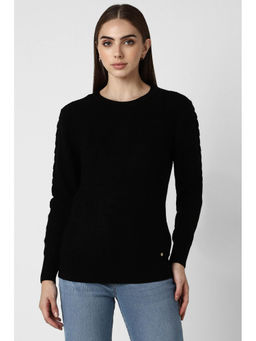 Van Heusen - Women Black Solid Round Neck Sweater