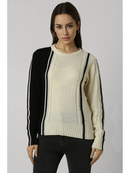 Van Heusen - Women Cream Stripe Round Neck Sweater