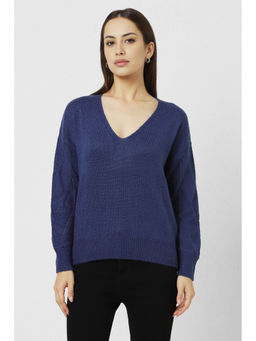 Van Heusen - Women Navy Textured V Neck Sweater