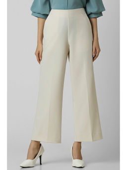 Van Heusen - Women Cream Solid Formal Regular Fit Trousers