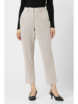 Van Heusen - Women Beige Check Formal Regular Fit Trousers