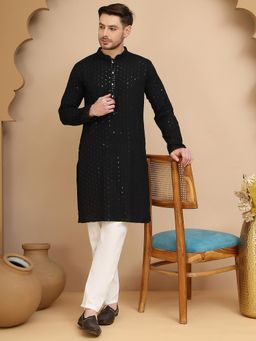 Jompers - Black Pure Cotton Regular Full Sleeves Kurta with Pyjama