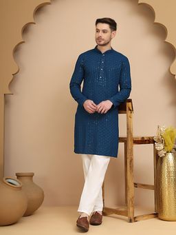 Jompers - Blue Pure Cotton Regular Full Sleeves Kurta with Pyjama
