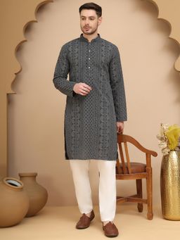Jompers - Grey Georgette Regular Full Sleeves Kurta With Pyjama