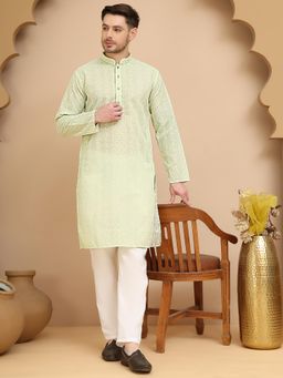 Jompers - Green Georgette Regular Full Sleeves Kurta With Pyjama
