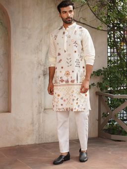 Jompers - White Silk Blend Regular Full Sleeves Kurta With Pyjama