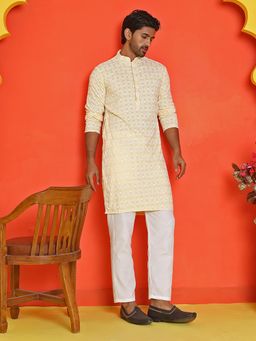 Jompers - Yellow Viscose Rayon Regular Full Sleeves Kurta With Pyjama