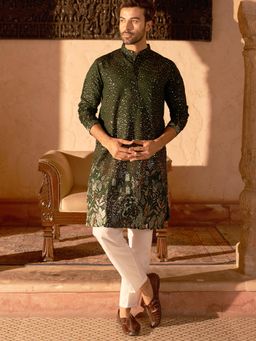 Jompers - Green Silk Blend Regular Full Sleeves Kurta With Pyjama