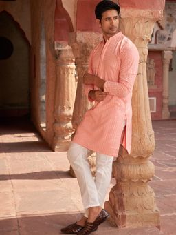 Jompers - Peach Viscose Rayon Regular Full Sleeves Kurta With Pyjama