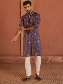Jompers - Purple Silk Blend Regular Full Sleeves Kurta With Pyjama