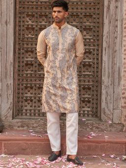 Jompers - Beige Silk Blend Regular Full Sleeves Kurta With Pyjama