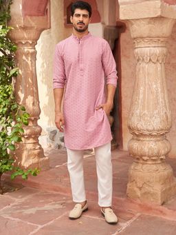 Jompers - Magenta Cotton Blend Regular Full Sleeves Kurta With Pyjama