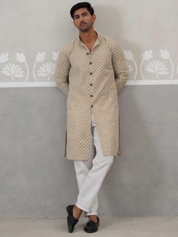 Jompers - Beige Silk Blend Regular Full Sleeves Kurta With Pyjama