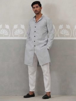 Jompers - Grey Silk Blend Regular Full Sleeves Kurta With Pyjama