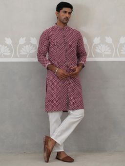 Jompers - Maroon Silk Blend Regular Full Sleeves Kurta With Pyjama